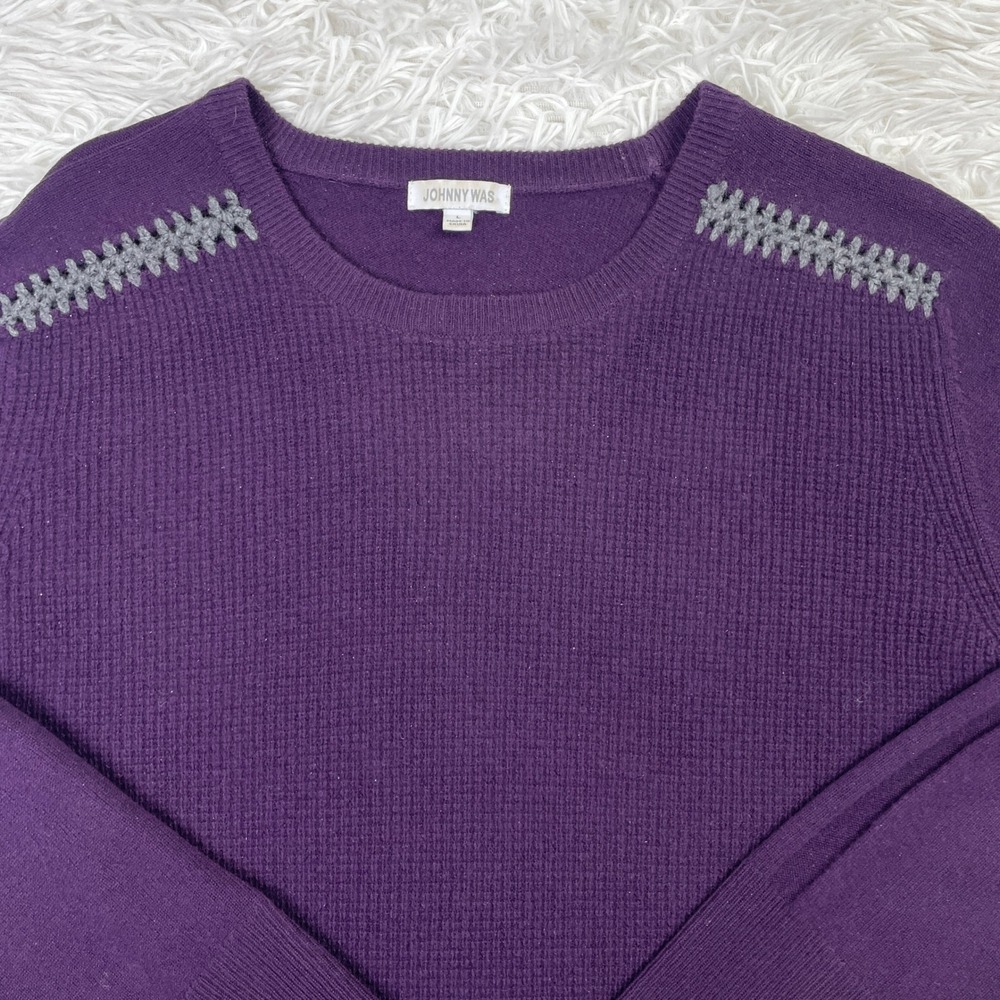 Johnny Was Sweater Womens L Purple Mishika Waffle Pullover Wool Cashmere Blend - Picture 2 of 9